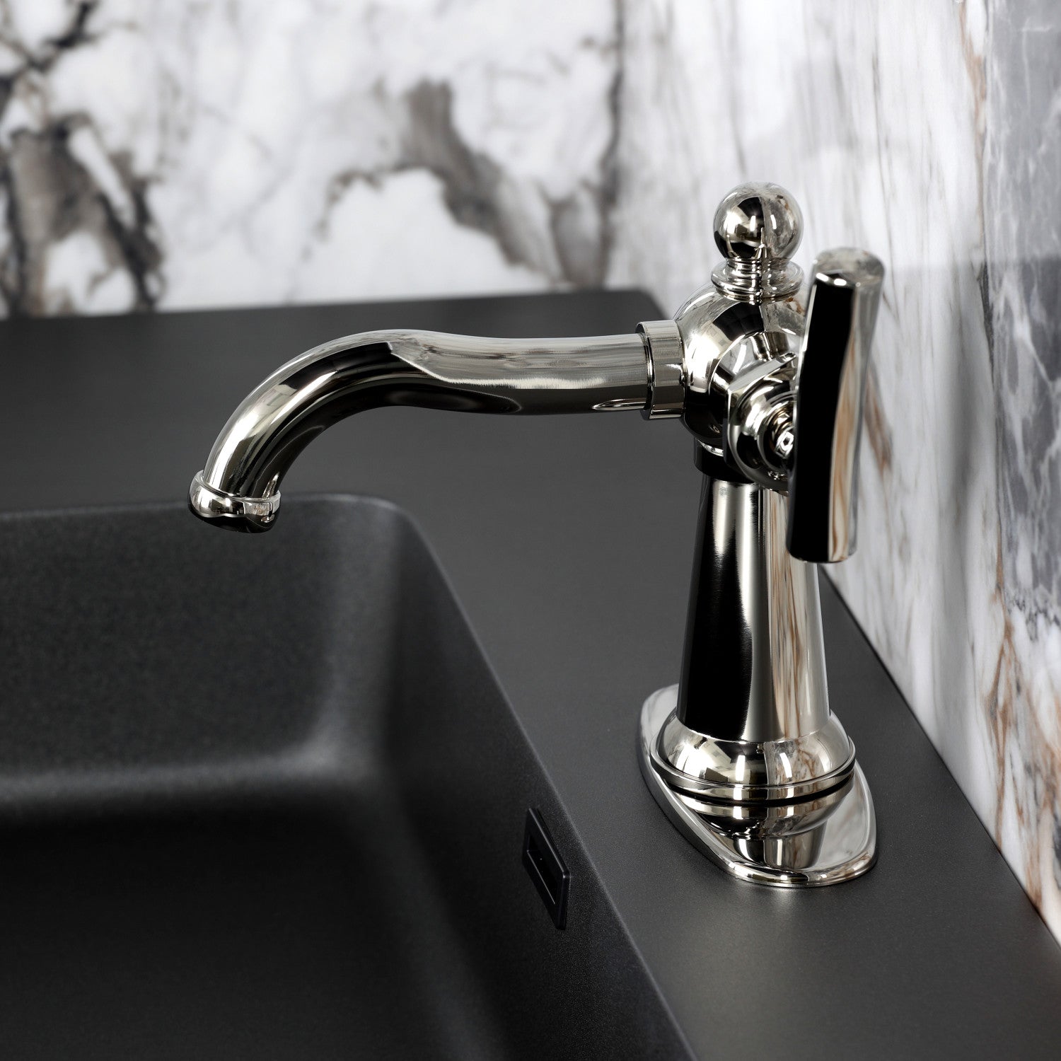 Kingston Tulare KSD3546TKL - Hallerbos One-Handle 1-Hole Bathroom Faucet with Deck Plate and Push Pop-Up Drain, Polished Nickel — thumbnail 3